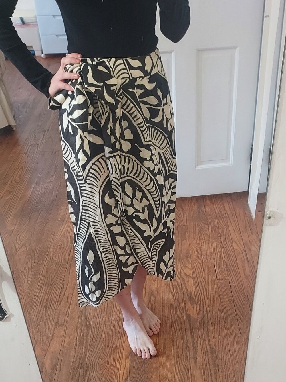Johanna Ortiz Espresso Cream Zebra Found In India Wrap Tie Linen Skirt